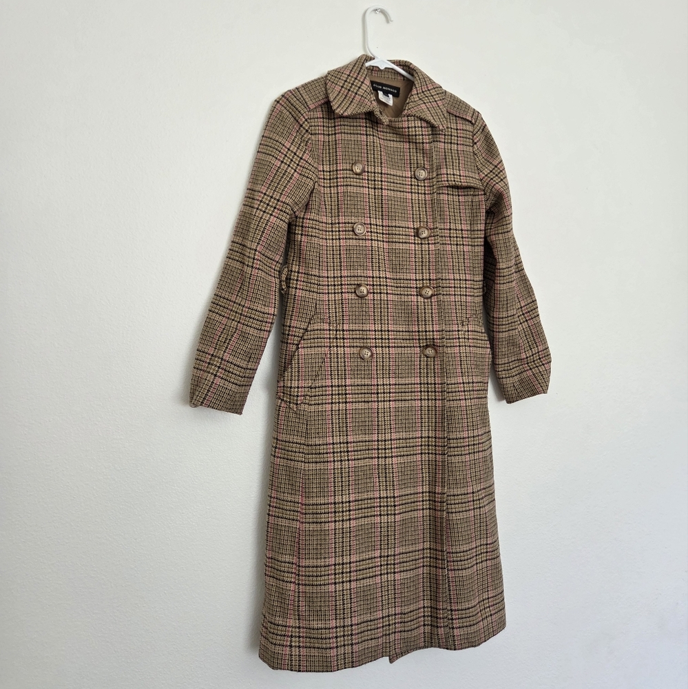 Club Monaco Wool Blend Tan-Plaid Trench Coat Size XS